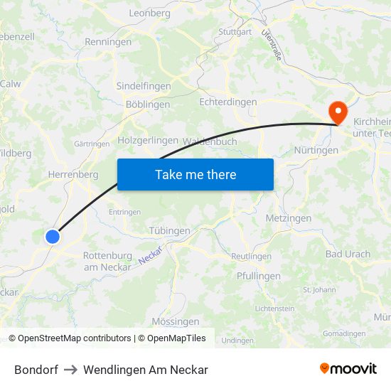 Bondorf to Wendlingen Am Neckar map