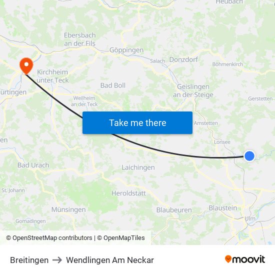 Breitingen to Wendlingen Am Neckar map