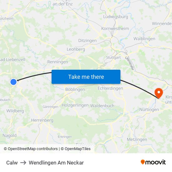 Calw to Wendlingen Am Neckar map