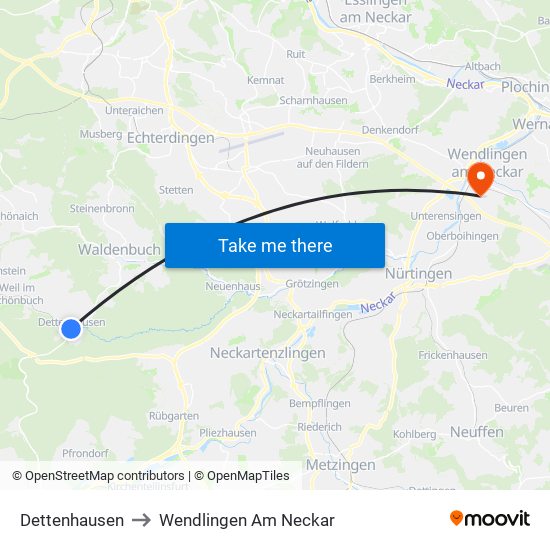 Dettenhausen to Wendlingen Am Neckar map
