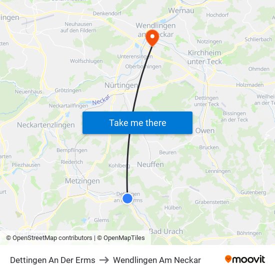 Dettingen An Der Erms to Wendlingen Am Neckar map