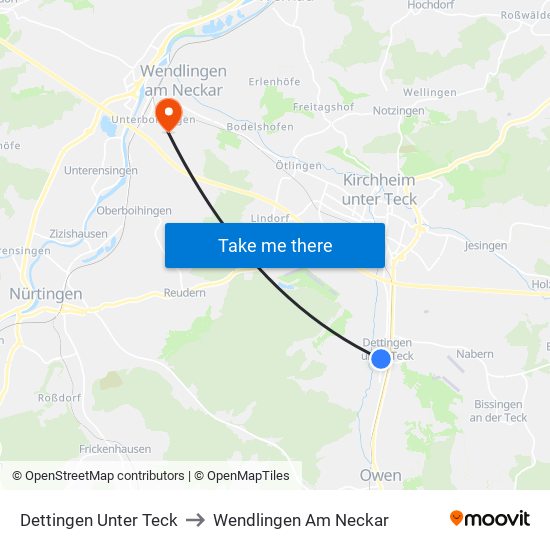 Dettingen Unter Teck to Wendlingen Am Neckar map