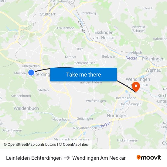 Leinfelden-Echterdingen to Wendlingen Am Neckar map