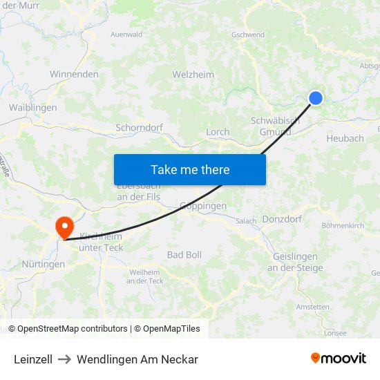 Leinzell to Wendlingen Am Neckar map