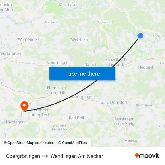 Obergröningen to Wendlingen Am Neckar map