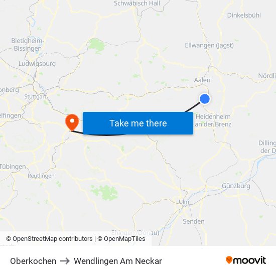 Oberkochen to Wendlingen Am Neckar map