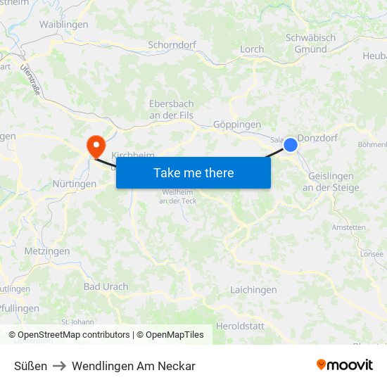 Süßen to Wendlingen Am Neckar map