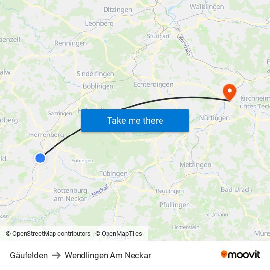 Gäufelden to Wendlingen Am Neckar map
