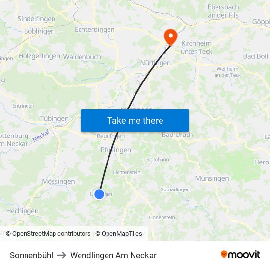 Sonnenbühl to Wendlingen Am Neckar map