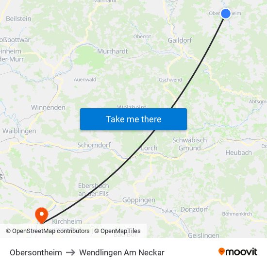 Obersontheim to Wendlingen Am Neckar map