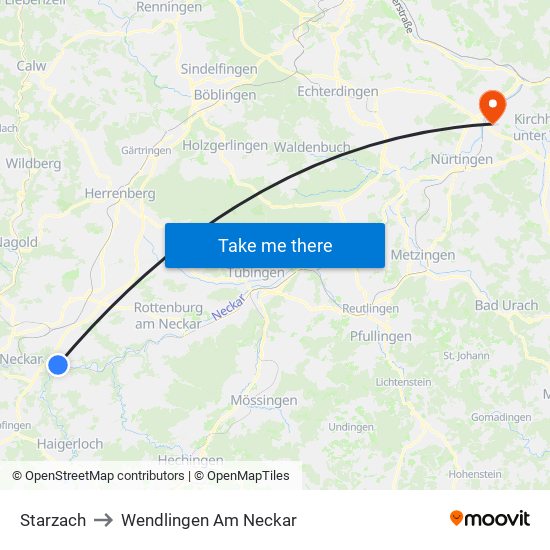 Starzach to Wendlingen Am Neckar map