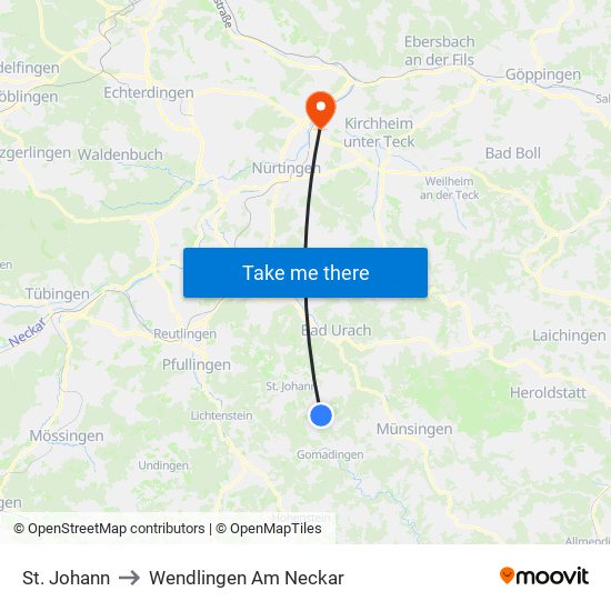 St. Johann to Wendlingen Am Neckar map