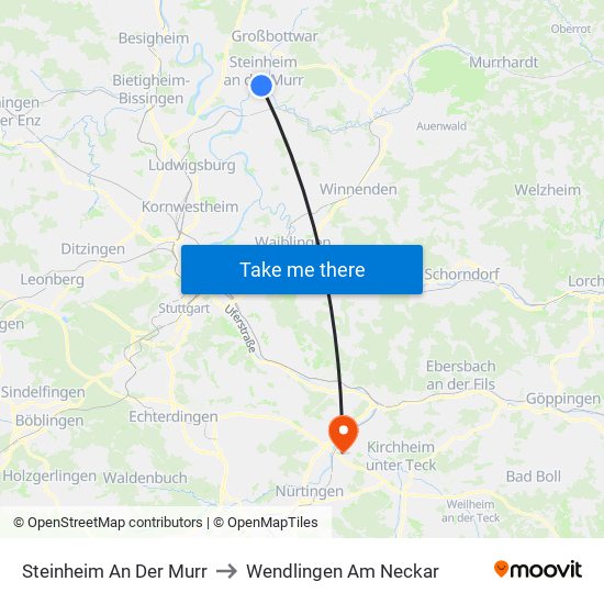 Steinheim An Der Murr to Wendlingen Am Neckar map