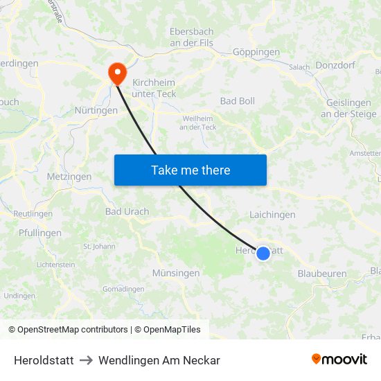 Heroldstatt to Wendlingen Am Neckar map
