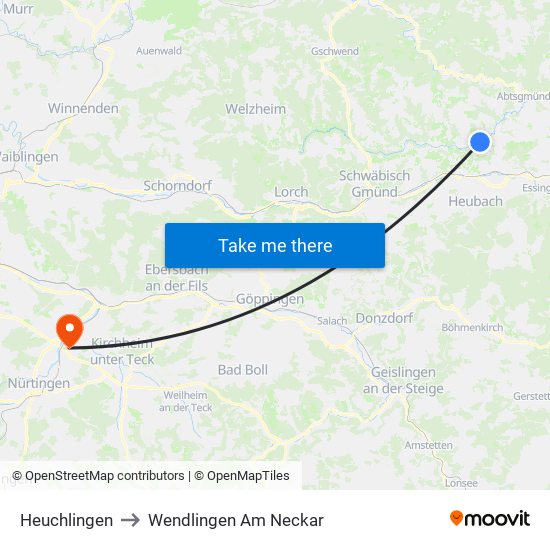 Heuchlingen to Wendlingen Am Neckar map