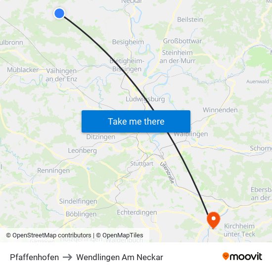 Pfaffenhofen to Wendlingen Am Neckar map