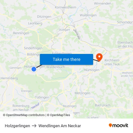 Holzgerlingen to Wendlingen Am Neckar map