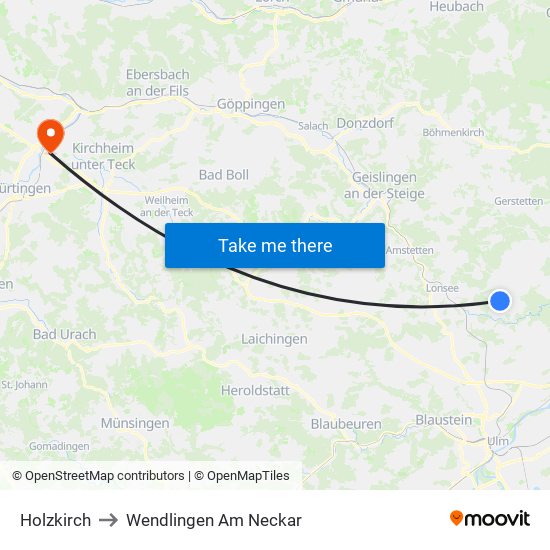Holzkirch to Wendlingen Am Neckar map