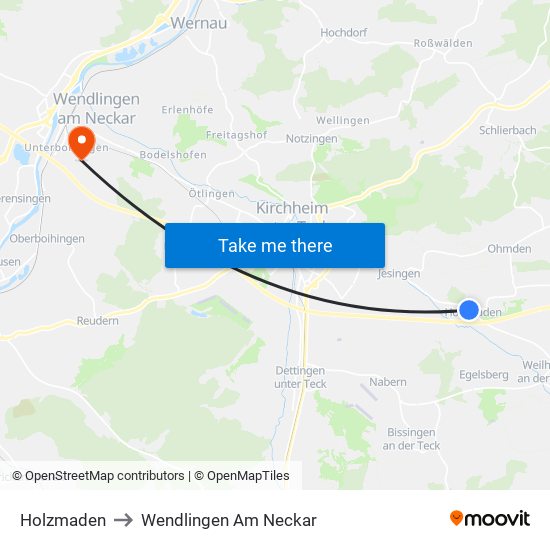 Holzmaden to Wendlingen Am Neckar map