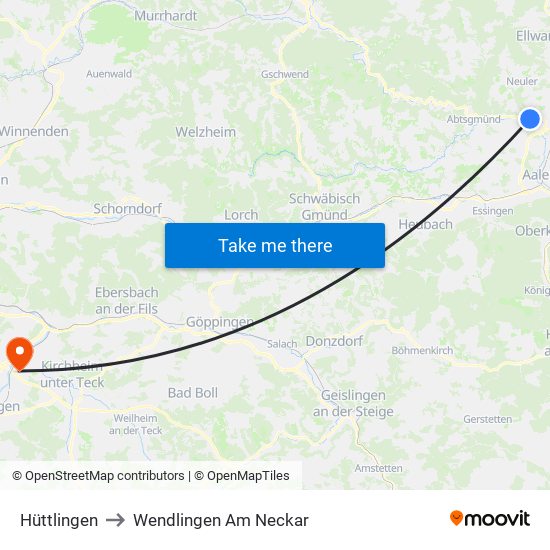 Hüttlingen to Wendlingen Am Neckar map