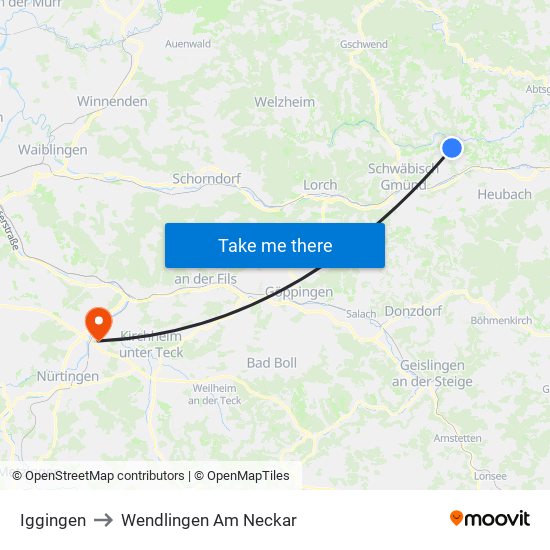 Iggingen to Wendlingen Am Neckar map