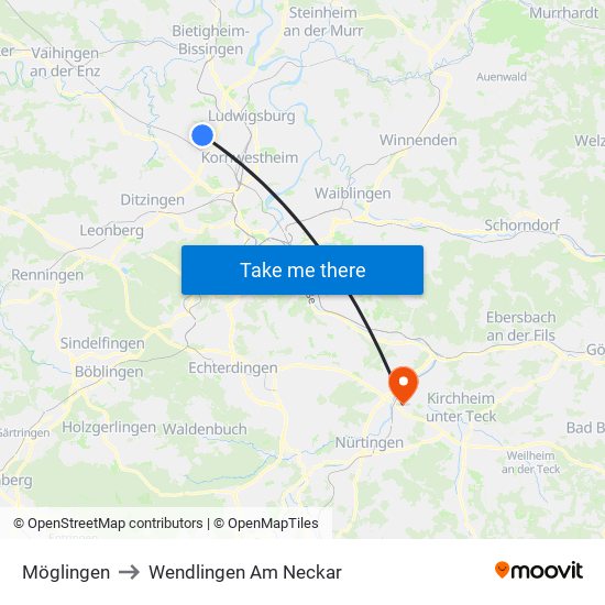 Möglingen to Wendlingen Am Neckar map