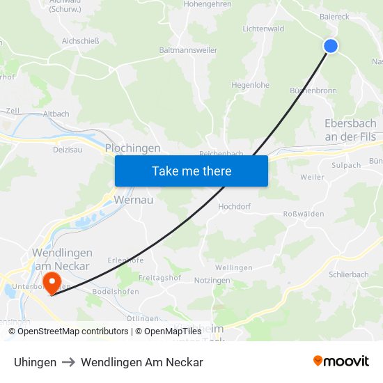 Uhingen to Wendlingen Am Neckar map