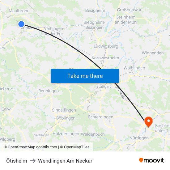 Ötisheim to Wendlingen Am Neckar map