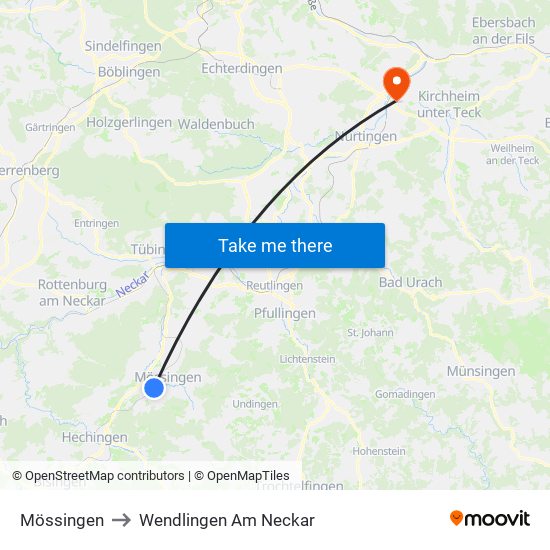 Mössingen to Wendlingen Am Neckar map