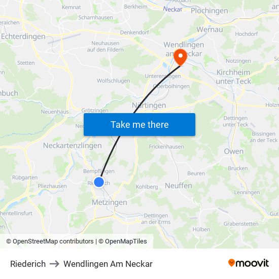 Riederich to Wendlingen Am Neckar map