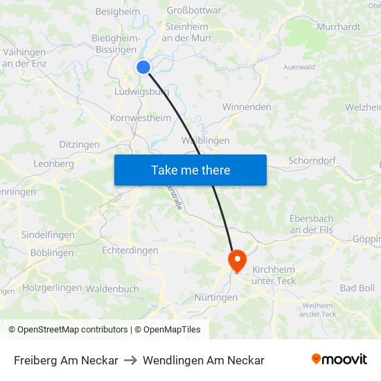 Freiberg Am Neckar to Wendlingen Am Neckar map