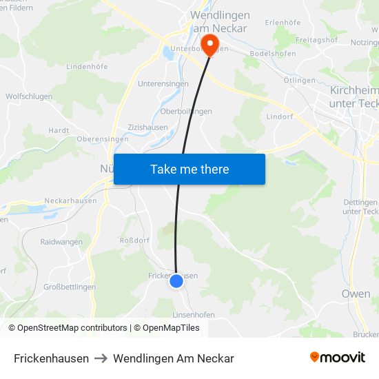 Frickenhausen to Wendlingen Am Neckar map