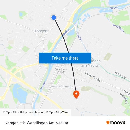 Köngen to Wendlingen Am Neckar map