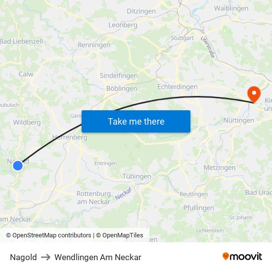 Nagold to Wendlingen Am Neckar map