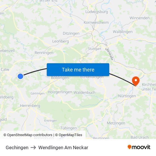 Gechingen to Wendlingen Am Neckar map