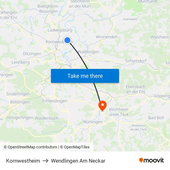 Kornwestheim to Wendlingen Am Neckar map