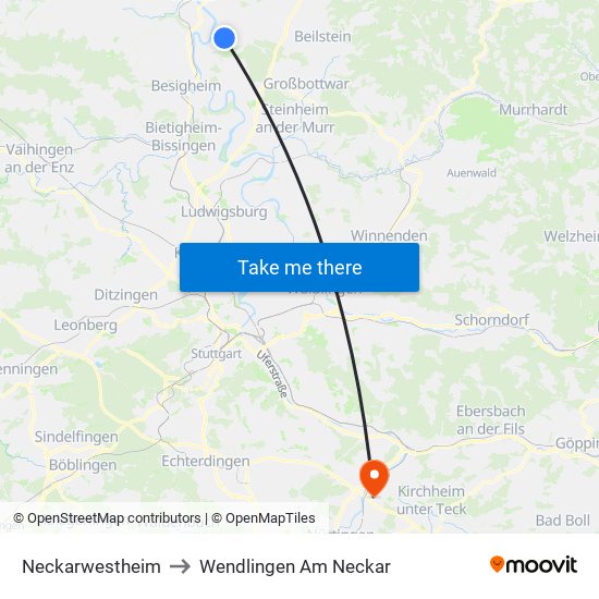 Neckarwestheim to Wendlingen Am Neckar map