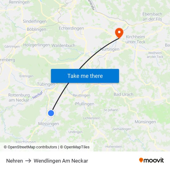 Nehren to Wendlingen Am Neckar map