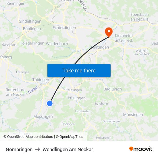 Gomaringen to Wendlingen Am Neckar map