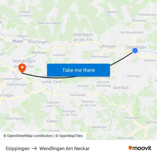 Göppingen to Wendlingen Am Neckar map