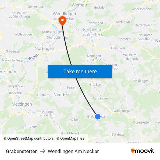 Grabenstetten to Wendlingen Am Neckar map