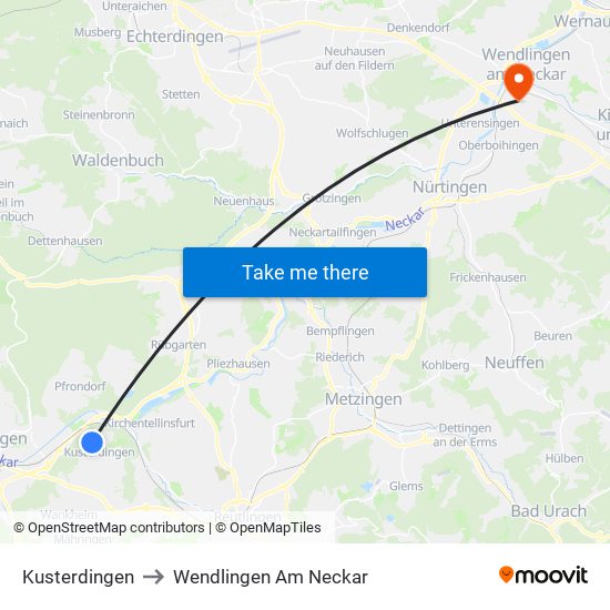 Kusterdingen to Wendlingen Am Neckar map