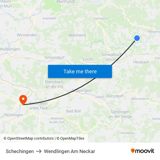 Schechingen to Wendlingen Am Neckar map