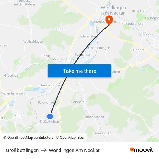 Großbettlingen to Wendlingen Am Neckar map