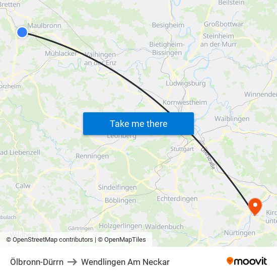 Ölbronn-Dürrn to Wendlingen Am Neckar map