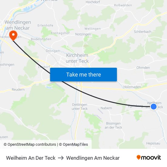Weilheim An Der Teck to Wendlingen Am Neckar map