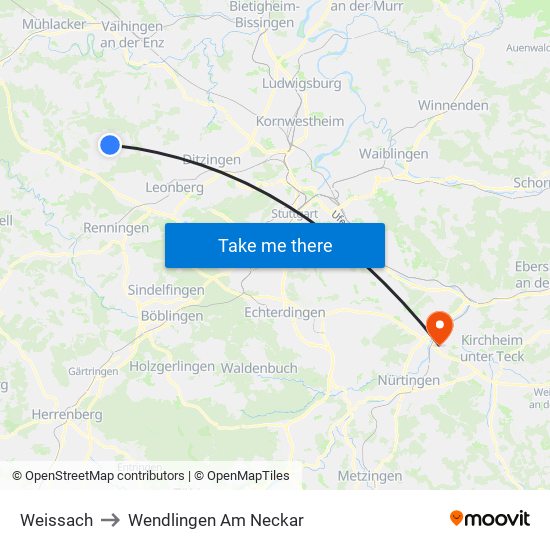 Weissach to Wendlingen Am Neckar map