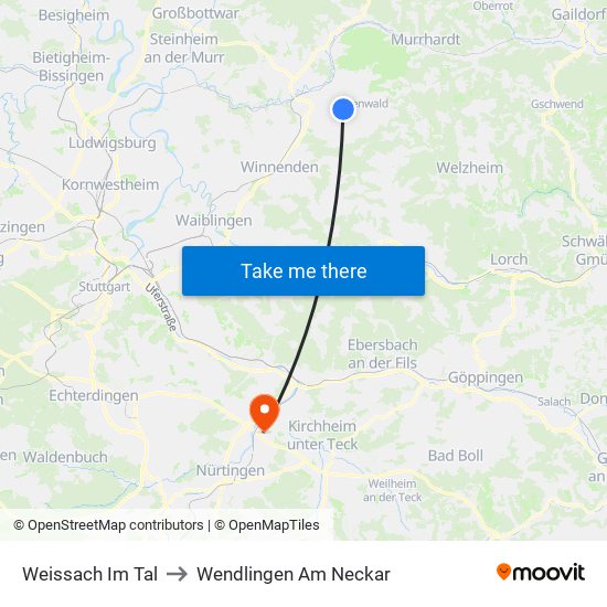 Weissach Im Tal to Wendlingen Am Neckar map