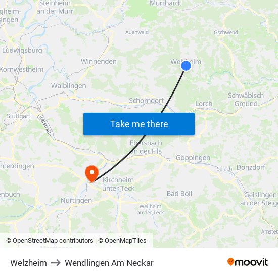 Welzheim to Wendlingen Am Neckar map