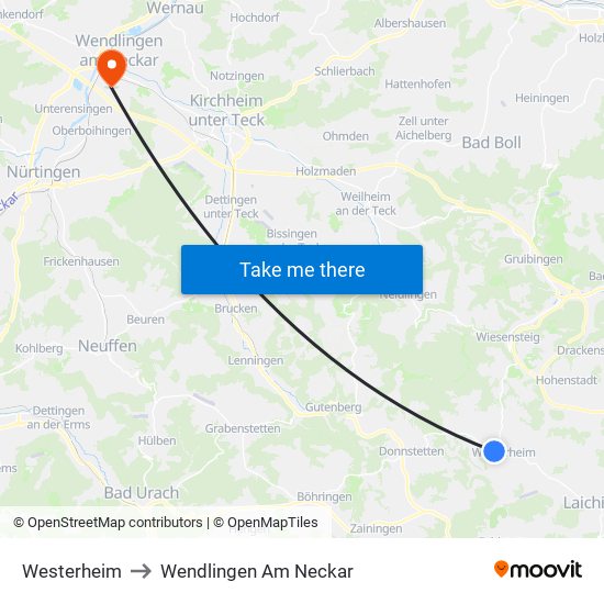 Westerheim to Wendlingen Am Neckar map